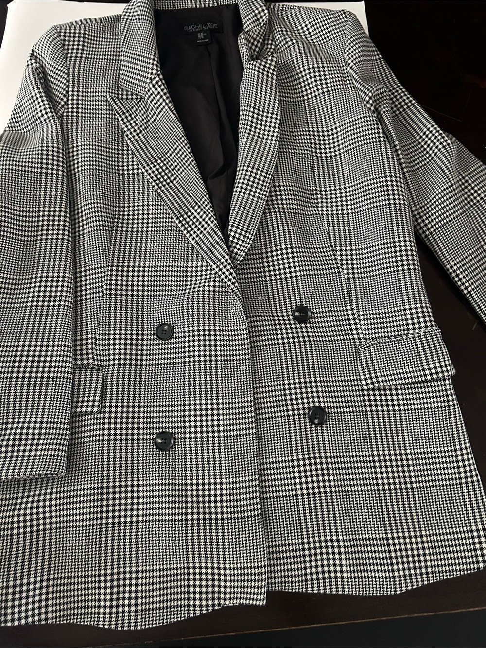 Rachel Zoe Black and White Glen Plaid Double-Breasted Blazer